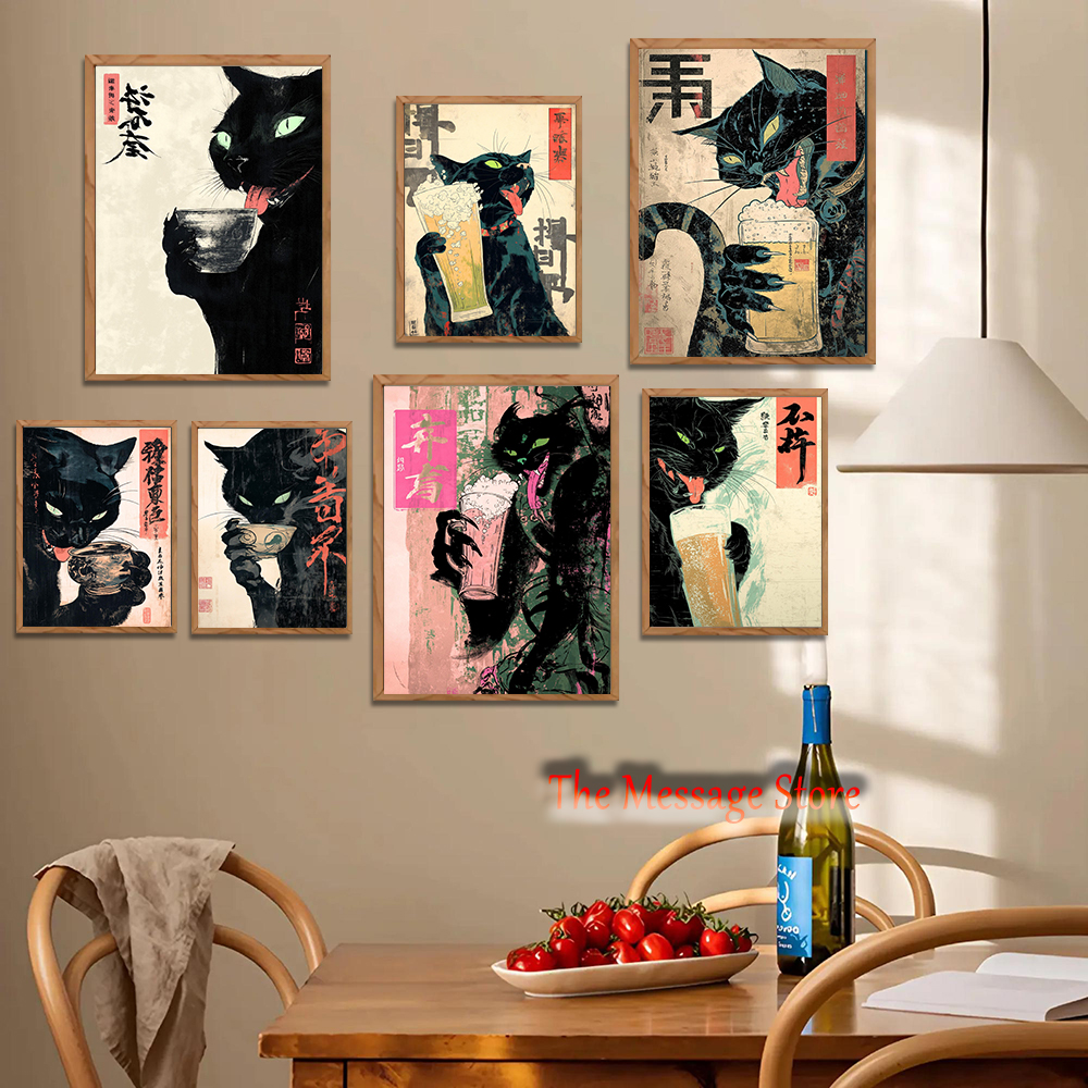 Japanese Lifestyle Japanese - Japanese Quirky Cat Drinking Art Utagawa
